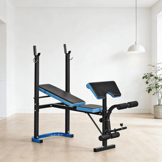 HOMCOM Banco de Musculação Multifuncional Banco de Pesos com Suporte para Barras e Encosto Ajustável para Treino Completo de Corpo em Casa Ginásio 155x56,5x120 cm Preto e Azul HOMCOM Banco de Musculação Multifuncional Banco de Pesos com Suporte para Barras e Encosto Ajustável para Treino Completo de Corpo em Casa Ginásio 155x56,5x120 cm Preto e Azul