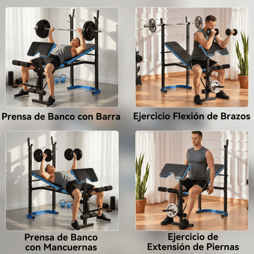 HOMCOM Banco de Musculação Multifuncional Banco de Pesos com Suporte para Barras e Encosto Ajustável para Treino Completo de Corpo em Casa Ginásio 155x56,5x120 cm Preto e Azul HOMCOM Banco de Musculação Multifuncional Banco de Pesos com Suporte para Barras e Encosto Ajustável para Treino Completo de Corpo em Casa Ginásio 155x56,5x120 cm Preto e Azul