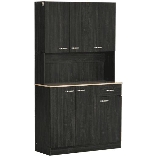 HOMCOM Armário de Cozinha Aparador de Sala de Jantar com 1 Gaveta 6 Portas e Prateleiras Ajustáveis Estilo Moderno 101x39x180 cm Preto e Madeira