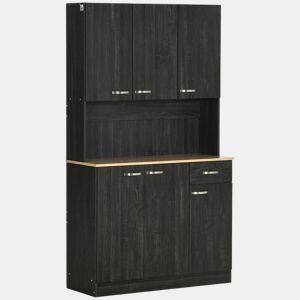 HOMCOM Armário de Cozinha Aparador de Sala de Jantar com 1 Gaveta 6 Portas e Prateleiras Ajustáveis Estilo Moderno 101x39x180 cm Preto e Madeira