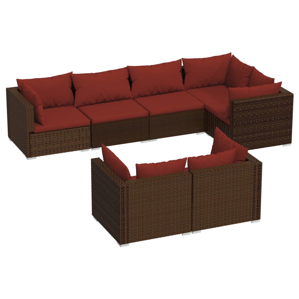 Set muebles de jardín 7 piezas y cojines ratán sintético marrón