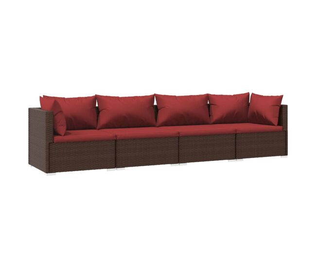 Set muebles de jardín 4 piezas y cojines ratán sintético marrón