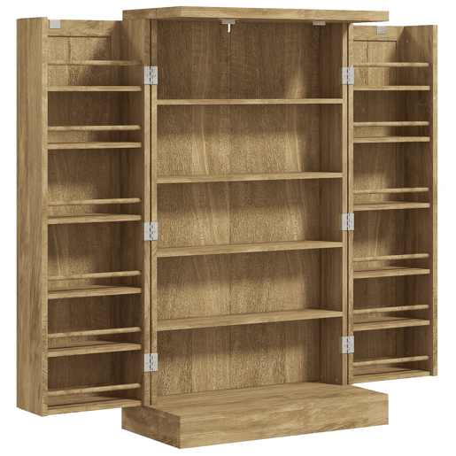 HOMCOM Armário de Cozinha, Armário Despensa de Cozinha com 2 Portas, 16 Prateleiras, Móvel Moderno com Prateleiras Ajustáveis, para Sala de Jantar, Sala, 60x30x104 cm, Cor Natural