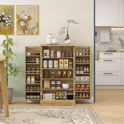 HOMCOM Armário de Cozinha, Armário Despensa de Cozinha com 2 Portas, 16 Prateleiras, Móvel Moderno com Prateleiras Ajustáveis, para Sala de Jantar, Sala, 60x30x104 cm, Cor Natural
