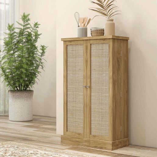 HOMCOM Armário de Cozinha, Armário Despensa de Cozinha com 2 Portas, 16 Prateleiras, Móvel Moderno com Prateleiras Ajustáveis, para Sala de Jantar, Sala, 60x30x104 cm, Cor Natural