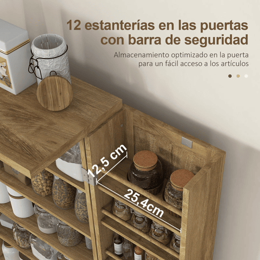 HOMCOM Armário de Cozinha, Armário Despensa de Cozinha com 2 Portas, 16 Prateleiras, Móvel Moderno com Prateleiras Ajustáveis, para Sala de Jantar, Sala, 60x30x104 cm, Cor Natural