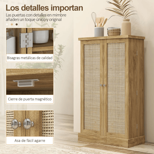 HOMCOM Armário de Cozinha, Armário Despensa de Cozinha com 2 Portas, 16 Prateleiras, Móvel Moderno com Prateleiras Ajustáveis, para Sala de Jantar, Sala, 60x30x104 cm, Cor Natural