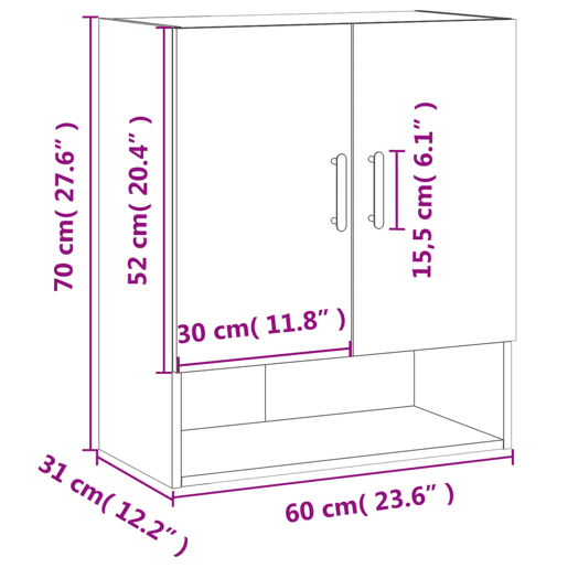 vidaXL Armário parede 60x31x70 cm derivados de madeira branco