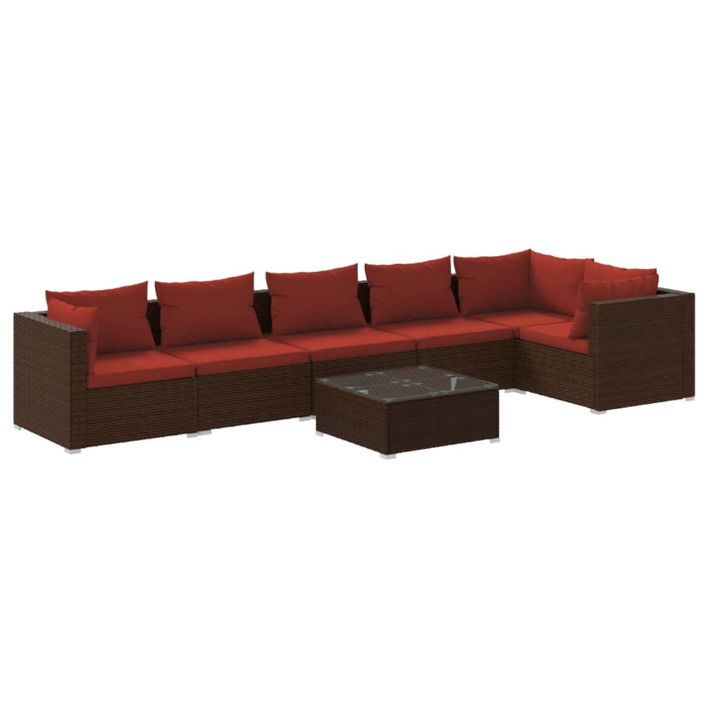 Set muebles de jardín 7 piezas y cojines ratán sintético marrón