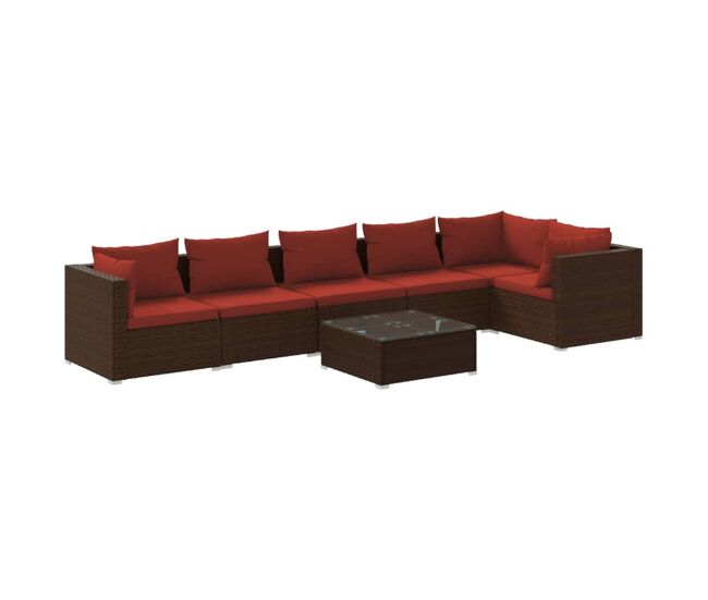Set muebles de jardín 7 piezas y cojines ratán sintético marrón