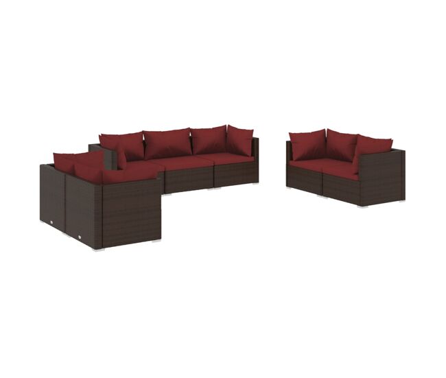 Set muebles de jardín 7 piezas y cojines ratán sintético marrón