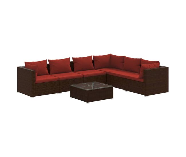 Set muebles de jardín 7 piezas y cojines ratán sintético marrón