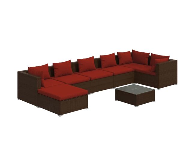 Set muebles de jardín 8 piezas y cojines ratán sintético marrón