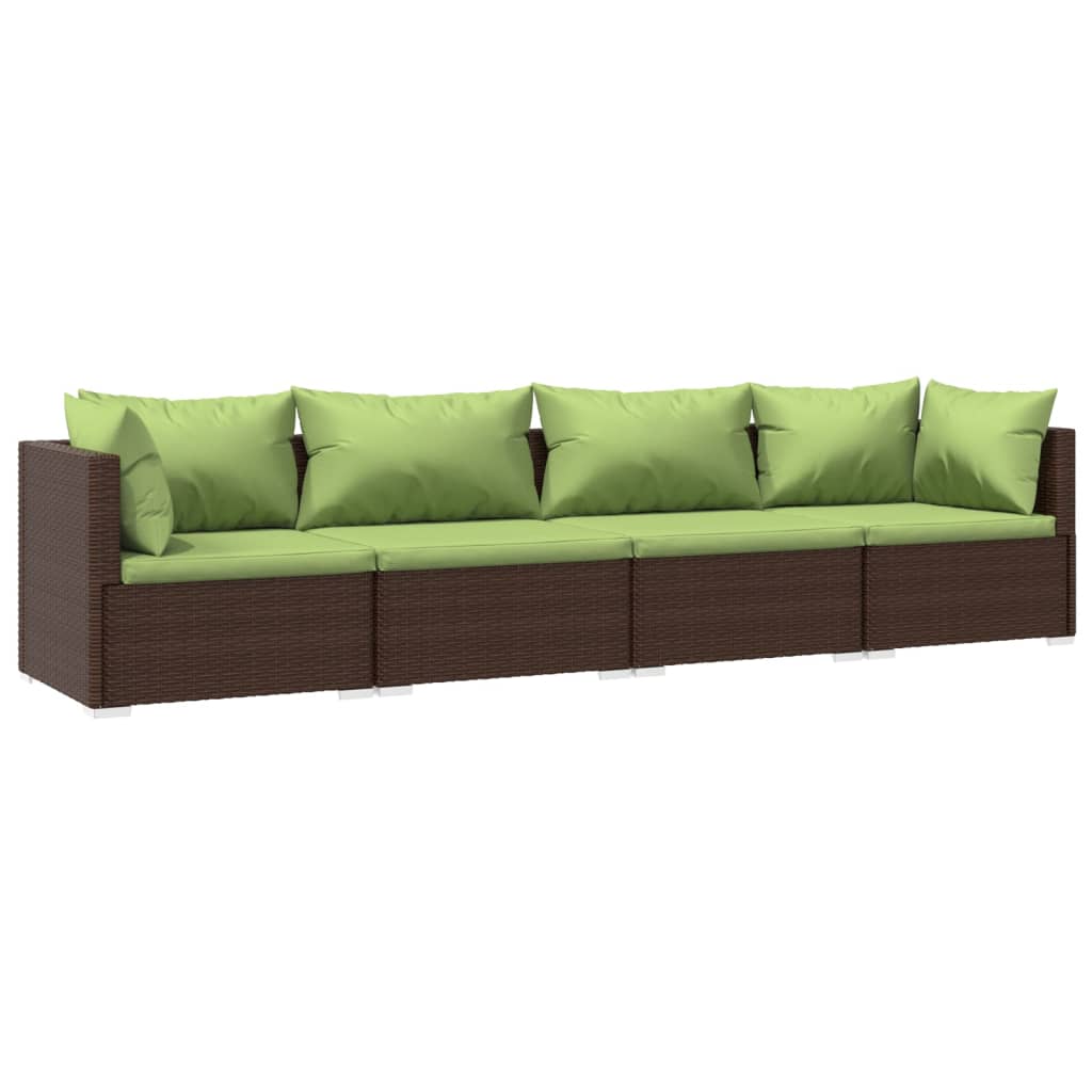 Set muebles de jardín 4 piezas y cojines ratán sintético marrón