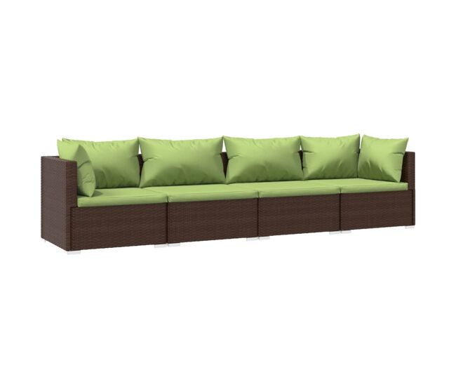 Set muebles de jardín 4 piezas y cojines ratán sintético marrón