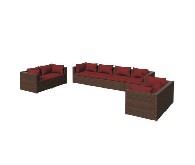 Set muebles de jardín 8 piezas y cojines ratán sintético marrón