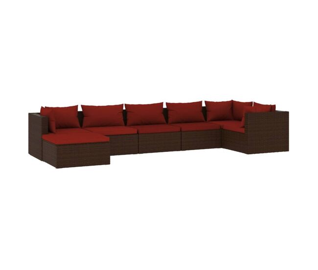 Set muebles de jardín 7 piezas y cojines ratán sintético marrón