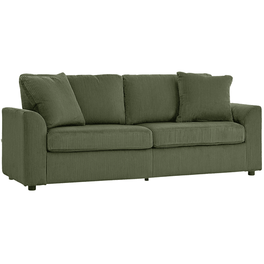 HOMCOM Sofá de 3 Lugares Sofá Sala de Estar 212x80x88 cm Estofado em Veludo Canelado com 2 Almofadas Apoios de Braço e Almofada de Molas Desenho Moderno para Sala de Estar Quarto Verde