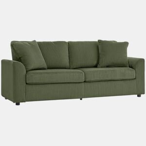 HOMCOM Sofá de 3 Lugares Sofá Sala de Estar 212x80x88 cm Estofado em Veludo Canelado com 2 Almofadas Apoios de Braço e Almofada de Molas Desenho Moderno para Sala de Estar Quarto Verde
