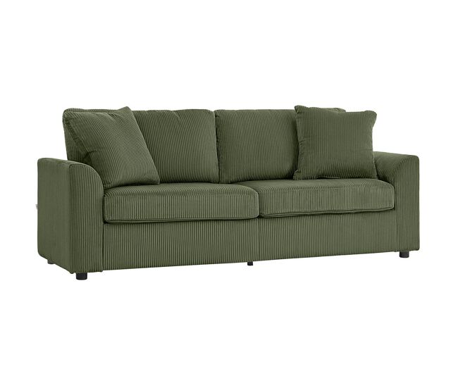 Homcom sofá de 3 plazas sofá de salón 212x80x88 cm tapizado en pana con 2 almohadas reposabrazos y cojín de muelles diseño moderno para sala de estar dormitorio verde