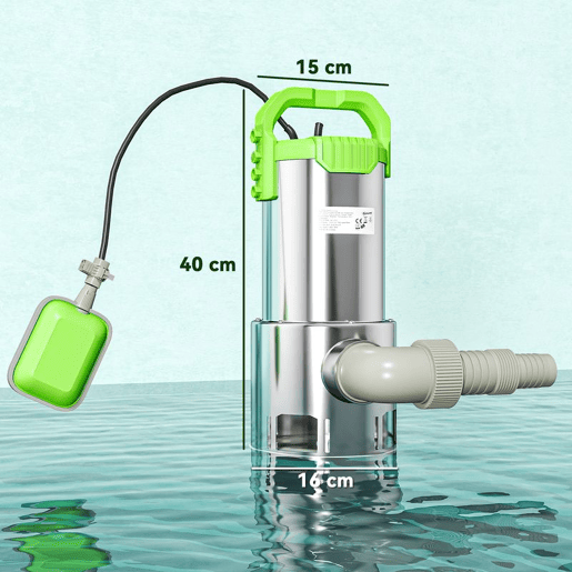 Outsunny Bomba de Águas 1100W Bomba Submersível de Águas Residuais com Capacidade de 18000 lh Interruptor de Flutuador e Conector Universal para Drenagem de Piscinas Tanques Banheiras 16x15x40 cm Prata