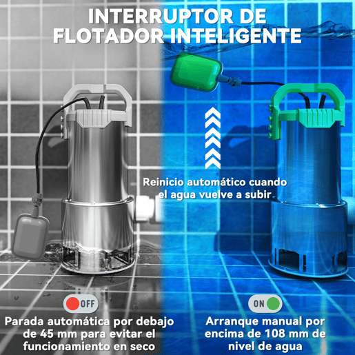 Outsunny Bomba de Águas 1100W Bomba Submersível de Águas Residuais com Capacidade de 18000 lh Interruptor de Flutuador e Conector Universal para Drenagem de Piscinas Tanques Banheiras 16x15x40 cm Prata