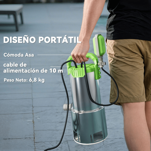 Outsunny Bomba de Águas 1100W Bomba Submersível de Águas Residuais com Capacidade de 18000 lh Interruptor de Flutuador e Conector Universal para Drenagem de Piscinas Tanques Banheiras 16x15x40 cm Prata