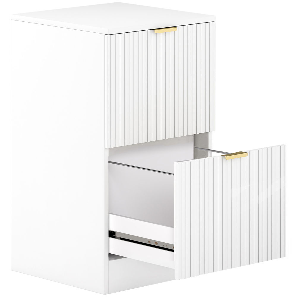 Homcom cajonera de oficina con 2 cajones cajonera de escritorio con frentes acanalados mueble archivador para tamaño a4 o carta para estudio 40x40x71 cm blanco