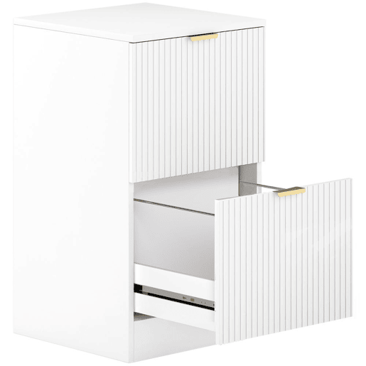 HOMCOM Arquivador de Escritório com 2 Gavetas Bloco de Gavetas para Secretária com Frentes Caneladas Móvel para Arquivo para Tamanho A4 ou Carta para Escritório 40x40x71 cm Branco