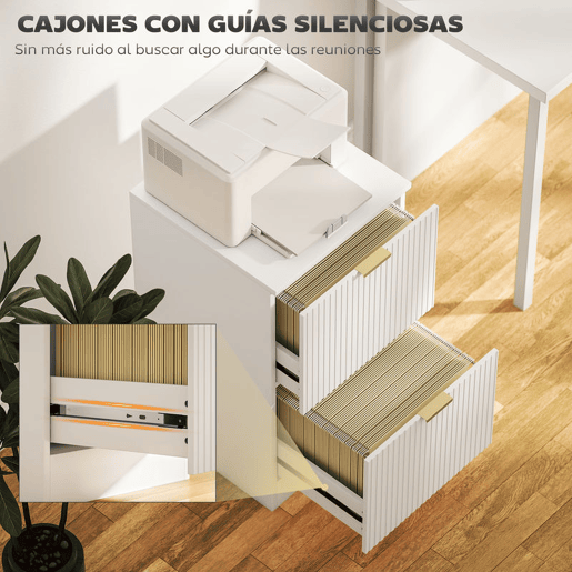 HOMCOM Arquivador de Escritório com 2 Gavetas Bloco de Gavetas para Secretária com Frentes Caneladas Móvel para Arquivo para Tamanho A4 ou Carta para Escritório 40x40x71 cm Branco