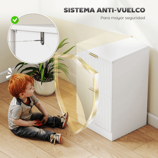 HOMCOM Arquivador de Escritório com 2 Gavetas Bloco de Gavetas para Secretária com Frentes Caneladas Móvel para Arquivo para Tamanho A4 ou Carta para Escritório 40x40x71 cm Branco
