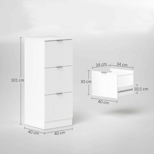 HOMCOM Arquivador de Escritório com 3 Gavetas Bloco de Gavetas para Secretária com Frentes Caneladas Móvel para Arquivo para Tamanho A4 ou Carta para Escritório 40x40x101 cm Branco HOMCOM Arquivador de Escritório com 3 Gavetas Bloco de Gavetas para Secretária com Frentes Caneladas Móvel para Arquivo para Tamanho A4 ou Carta para Escritório 40x40x101 cm Branco
