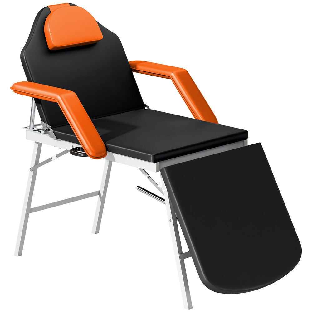 Homcom camilla masaje plegable portátil camilla estética profesional de 3 zonas con respaldo soporte para piernas ajustables reposacabezas extraíble reposabrazos acolchados para spa 182x82 cm naranja