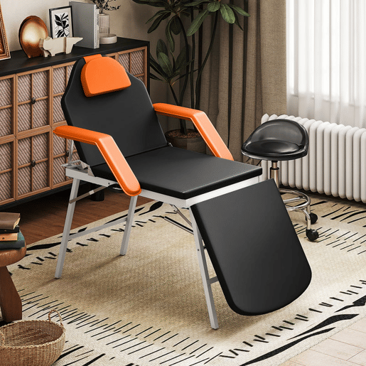 HOMCOM Marquesa de Massagem Dobrável Portátil Marquesa Estética Profissional de 3 Zonas com Altura Ajustável Encosto de Cabeça Removível Descansos de Braço Acolchoados 182x82x68 cm Laranja