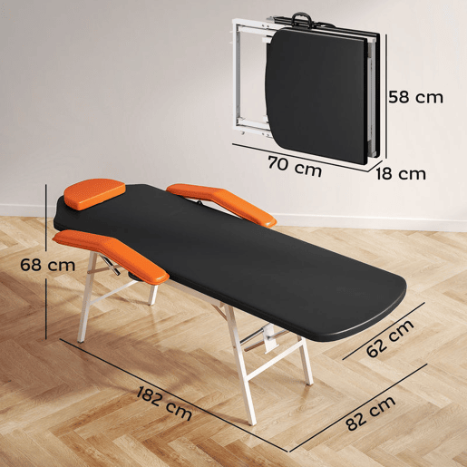 HOMCOM Marquesa de Massagem Dobrável Portátil Marquesa Estética Profissional de 3 Zonas com Altura Ajustável Encosto de Cabeça Removível Descansos de Braço Acolchoados 182x82x68 cm Laranja