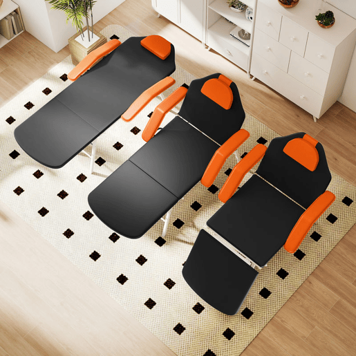HOMCOM Marquesa de Massagem Dobrável Portátil Marquesa Estética Profissional de 3 Zonas com Altura Ajustável Encosto de Cabeça Removível Descansos de Braço Acolchoados 182x82x68 cm Laranja