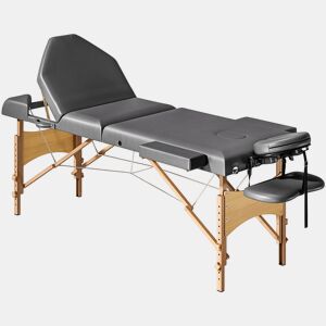 HOMCOM Marquesa de Massagem Portátil Dobrável Marquesa Estética Profissional de Madeira com 3 Zonas, Altura, Encosto, Suporte para Pernas, Apoio Ajustável para Cabeça e Braços Almofadados 215x60x62-89 cm Cinzento