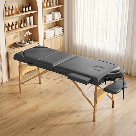 HOMCOM Marquesa de Massagem Portátil Dobrável Marquesa Estética Profissional de Madeira com 3 Zonas, Altura, Encosto, Suporte para Pernas, Apoio Ajustável para Cabeça e Braços Almofadados 215x60x62-89 cm Cinzento