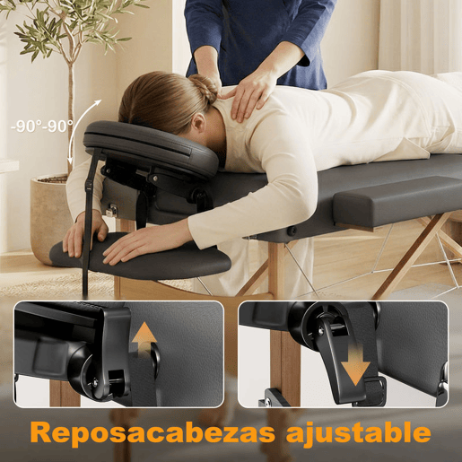 HOMCOM Marquesa de Massagem Portátil Dobrável Marquesa Estética Profissional de Madeira com 3 Zonas, Altura, Encosto, Suporte para Pernas, Apoio Ajustável para Cabeça e Braços Almofadados 215x60x62-89 cm Cinzento