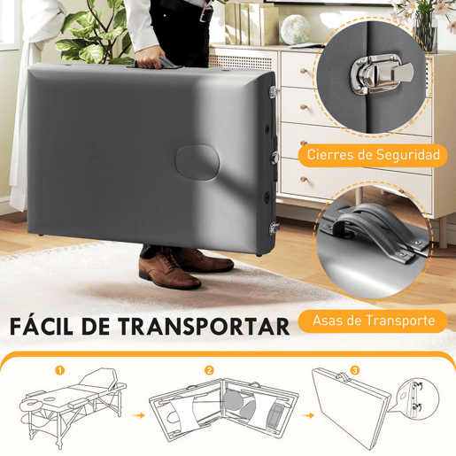 HOMCOM Marquesa de Massagem Portátil Dobrável Marquesa Estética Profissional de Madeira com 3 Zonas, Altura, Encosto, Suporte para Pernas, Apoio Ajustável para Cabeça e Braços Almofadados 215x60x62-89 cm Cinzento