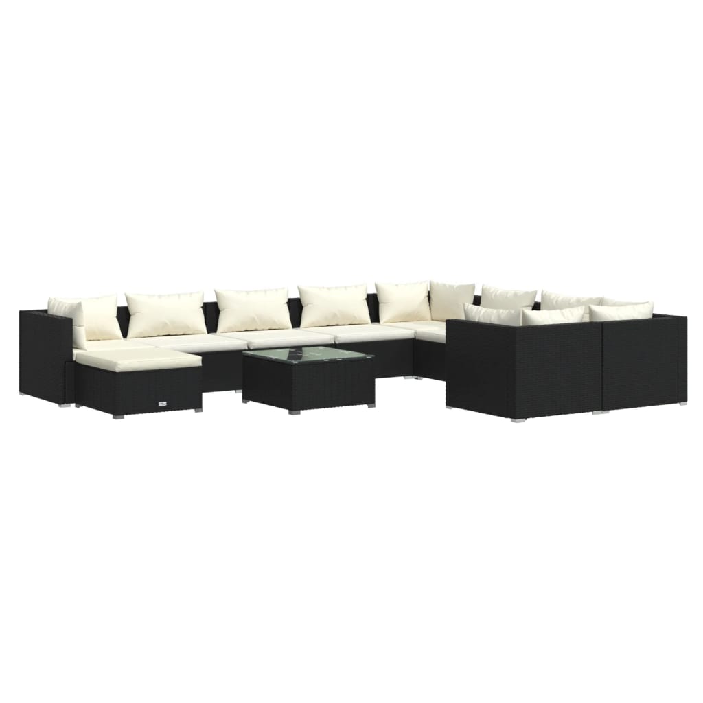 Set de muebles de jardín 11 pzas cojines ratán sintético negro