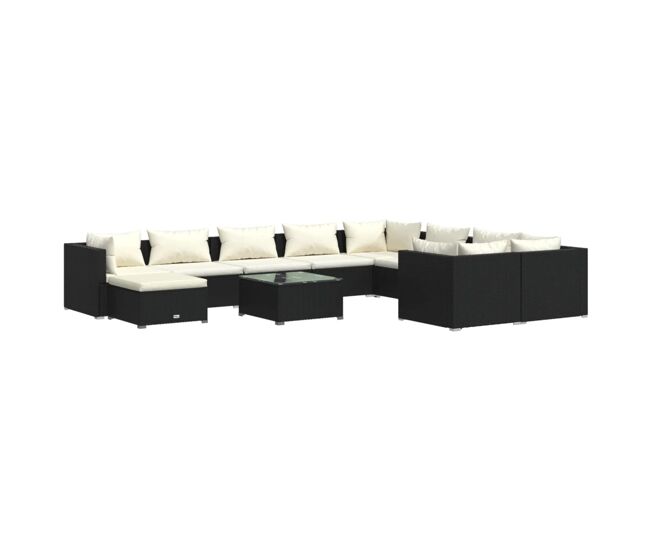 Set de muebles de jardín 11 pzas cojines ratán sintético negro