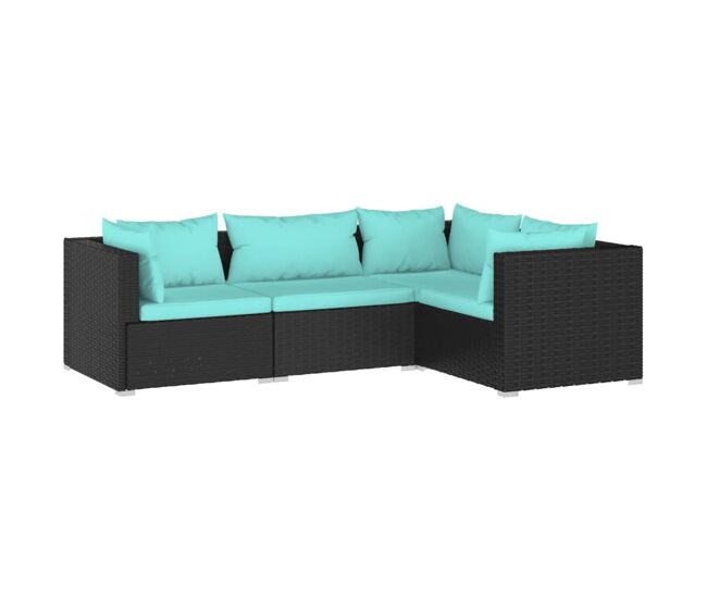 Set de muebles de jardín 4 pzas y cojines ratán sintético negro