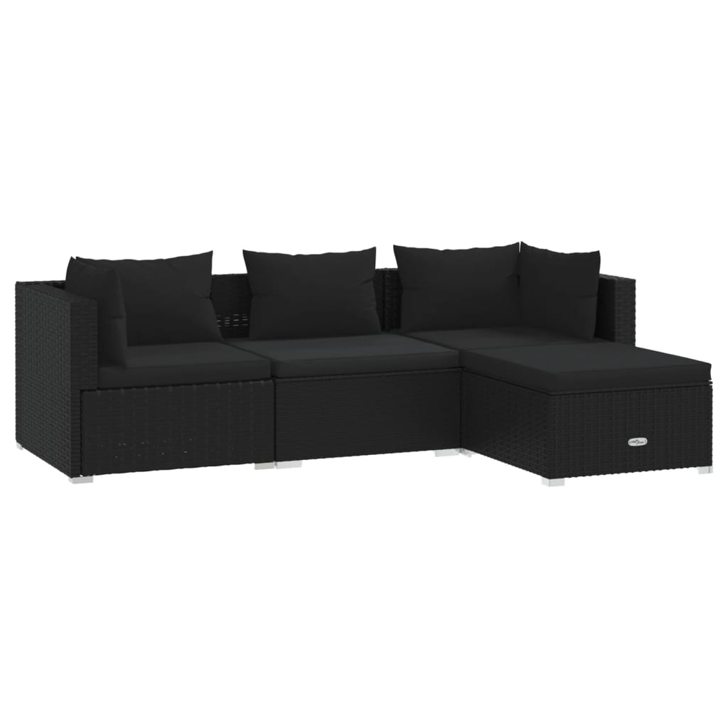 Set de muebles de jardín 4 pzas y cojines ratán sintético negro