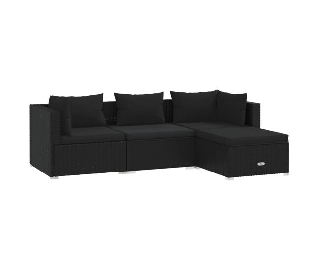 Set de muebles de jardín 4 pzas y cojines ratán sintético negro