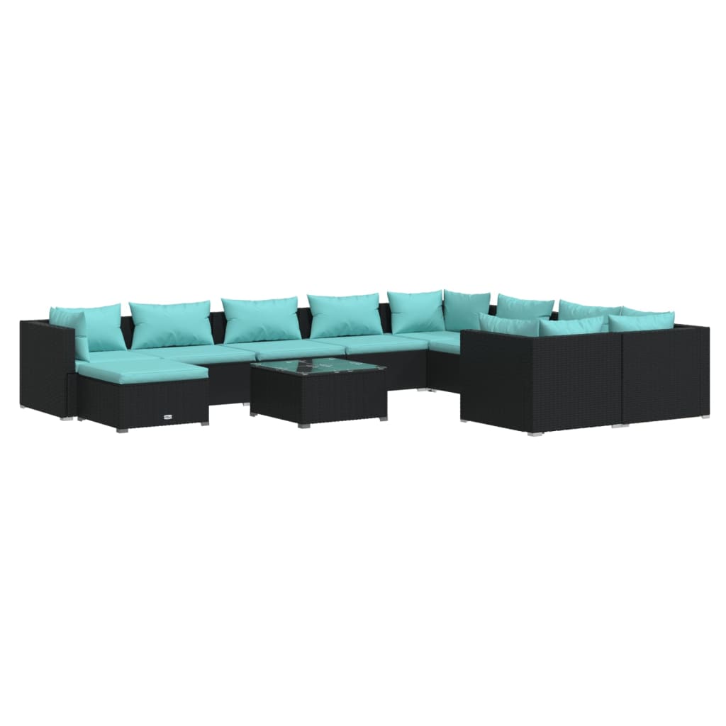 Set de muebles de jardín 11 pzas cojines ratán sintético negro