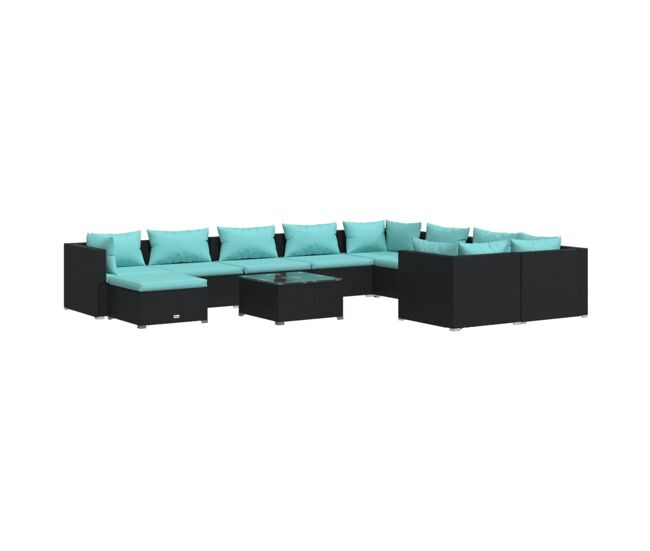 Set de muebles de jardín 11 pzas cojines ratán sintético negro