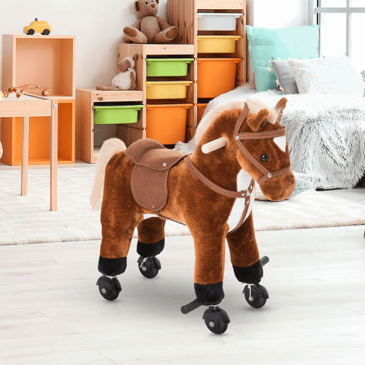 HOMCOM Cavalo para Crianças acima de 36 Meses Cavalo com Rodas Sons de Relincho e Pedais Carga Máxima 60 kg 55x23x60 cm Marrom