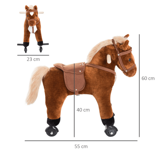HOMCOM Cavalo para Crianças acima de 36 Meses Cavalo com Rodas Sons de Relincho e Pedais Carga Máxima 60 kg 55x23x60 cm Marrom