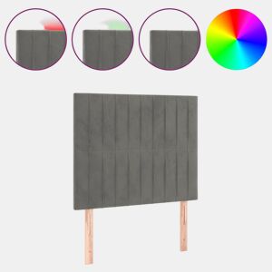 vidaXL Cabeceira cama c luzes LED veludo 90x5x118128cm cinza-claro